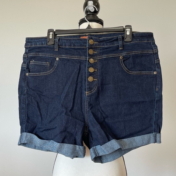 Modcloth button fly cuffed size 18 shorts dark wash summer denim jean - Picture 8 of 12